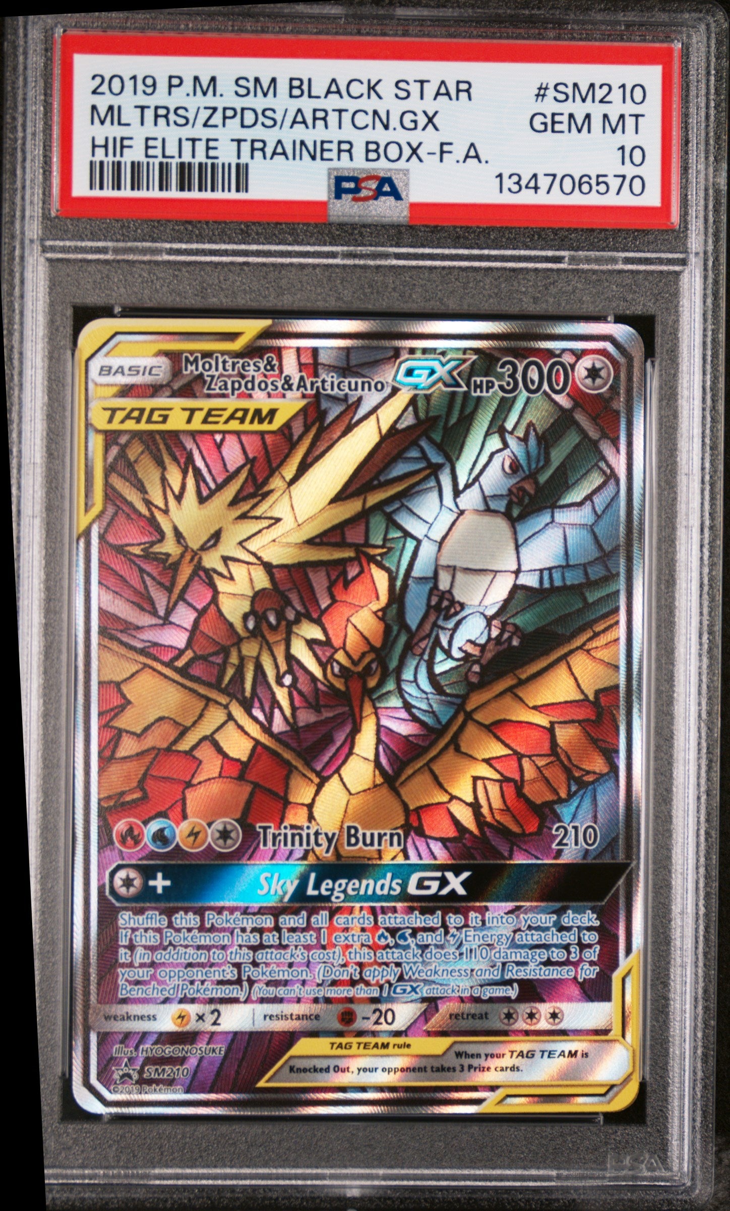 Moltres & Zapdos & Articuno Gx SM210/68 Hidden Fates Pokemon PSA 10