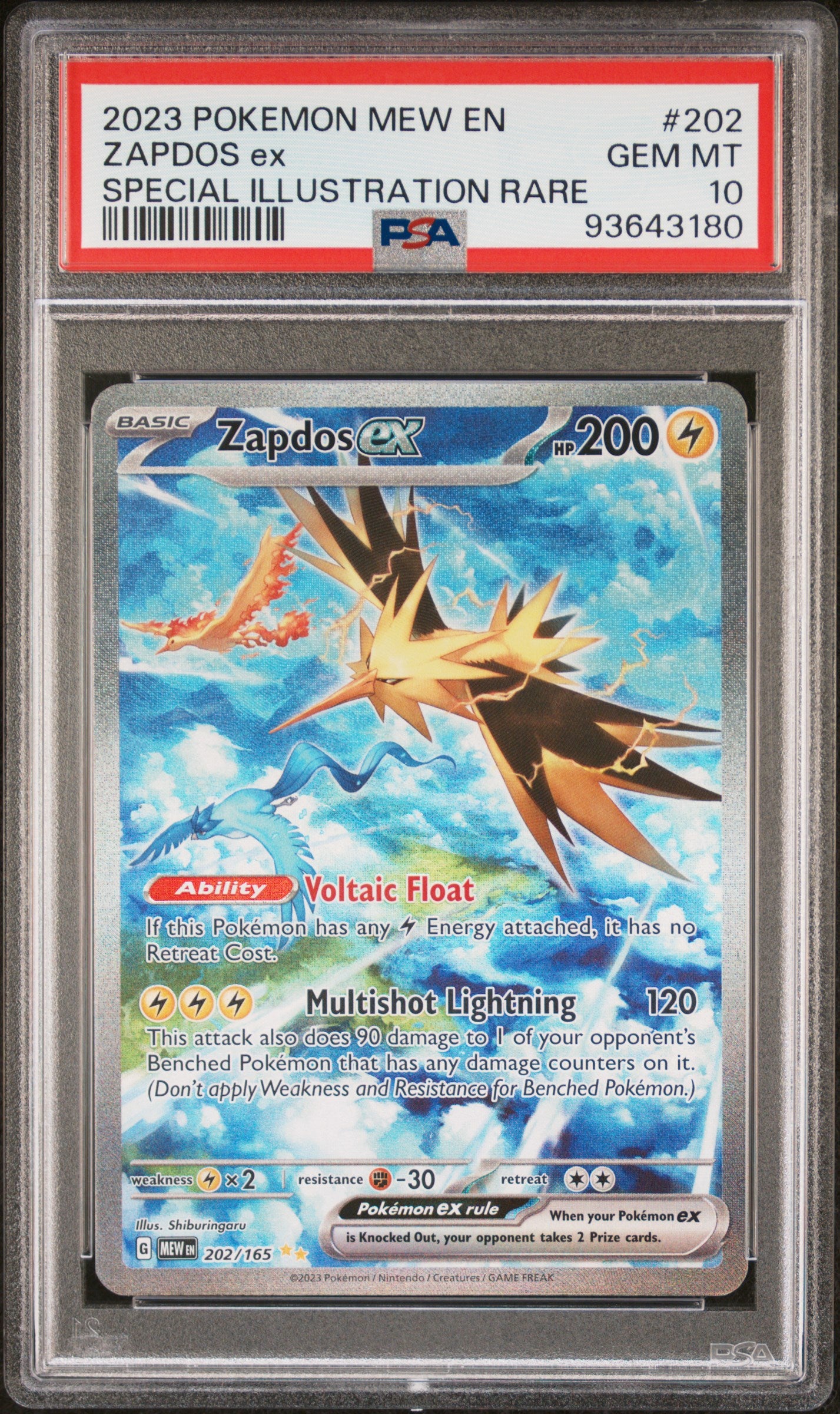 Zapdos EX 202/165 Special Illustration Rare 151 Pokemon PSA 10