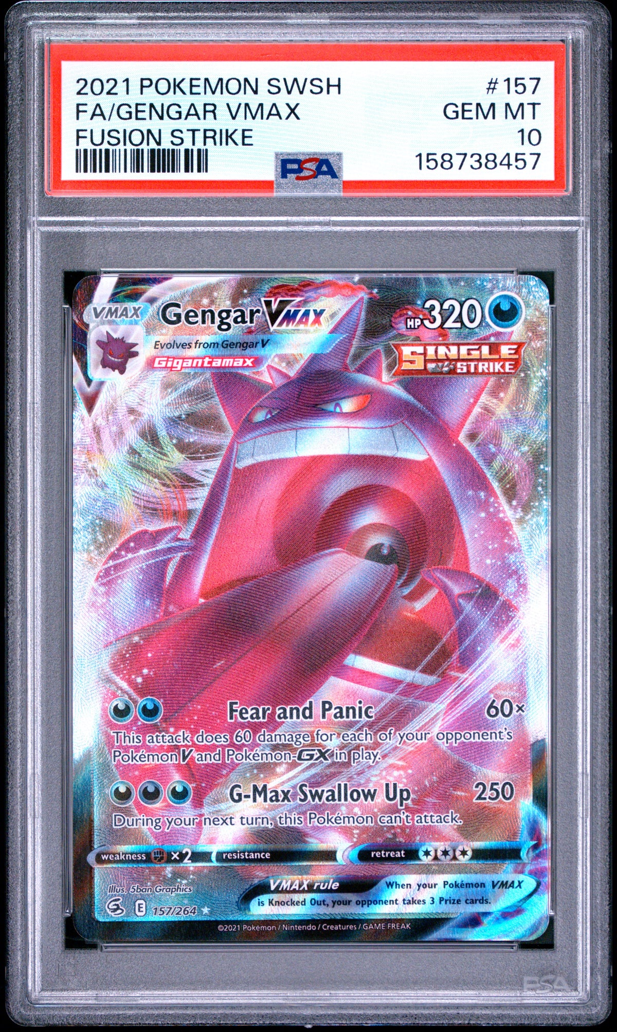 Gengar Vmax 157/264 Fusion Strike Pokemon PSA 10