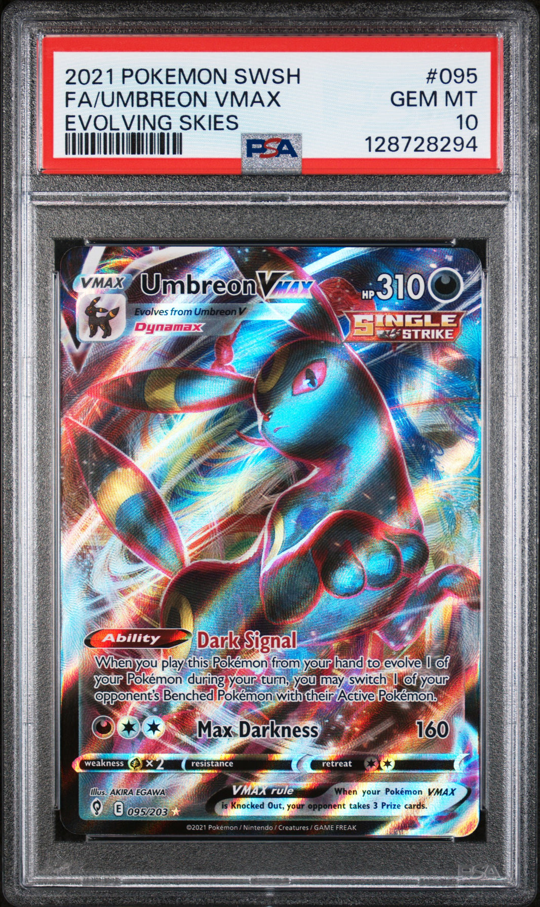 Umbreon Vmax 095/203 Evolving Skies Pokemon PSA 10