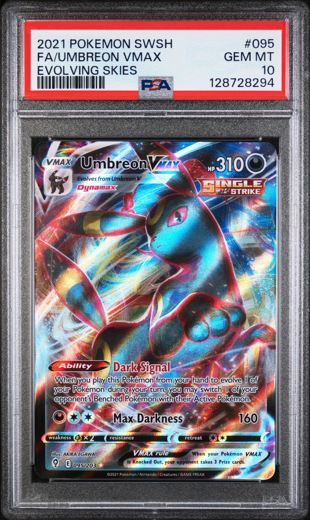 Umbreon Vmax 095/203 Evolving Skies Pokemon PSA 10