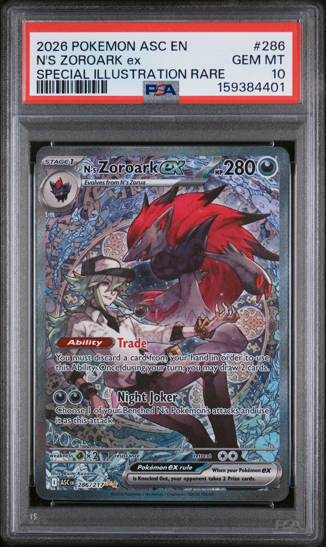 N's Zoroark EX 286 Special Illustration Rare Ascended Heroes Pokemon PSA 10