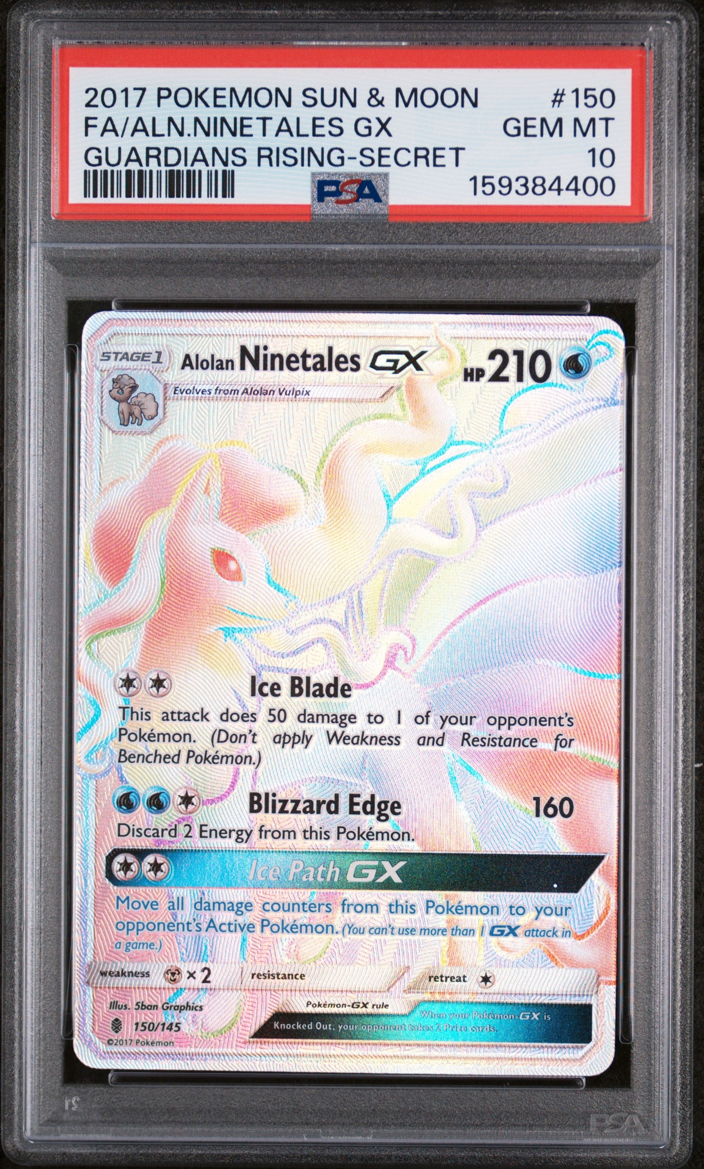 Alolan Ninetales Gx 150/145 Secret Guardians Rising Pokemon PSA 10