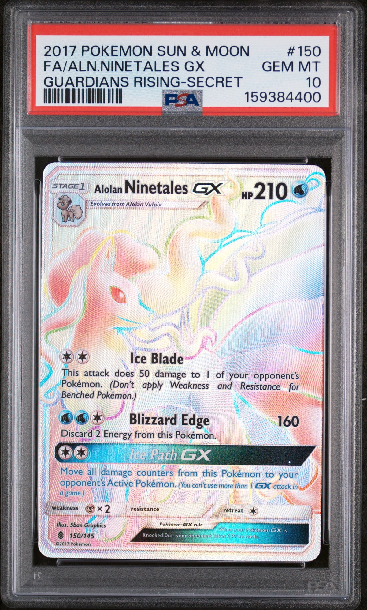 Alolan Ninetales Gx 150/145 Secret Guardians Rising Pokemon PSA 10