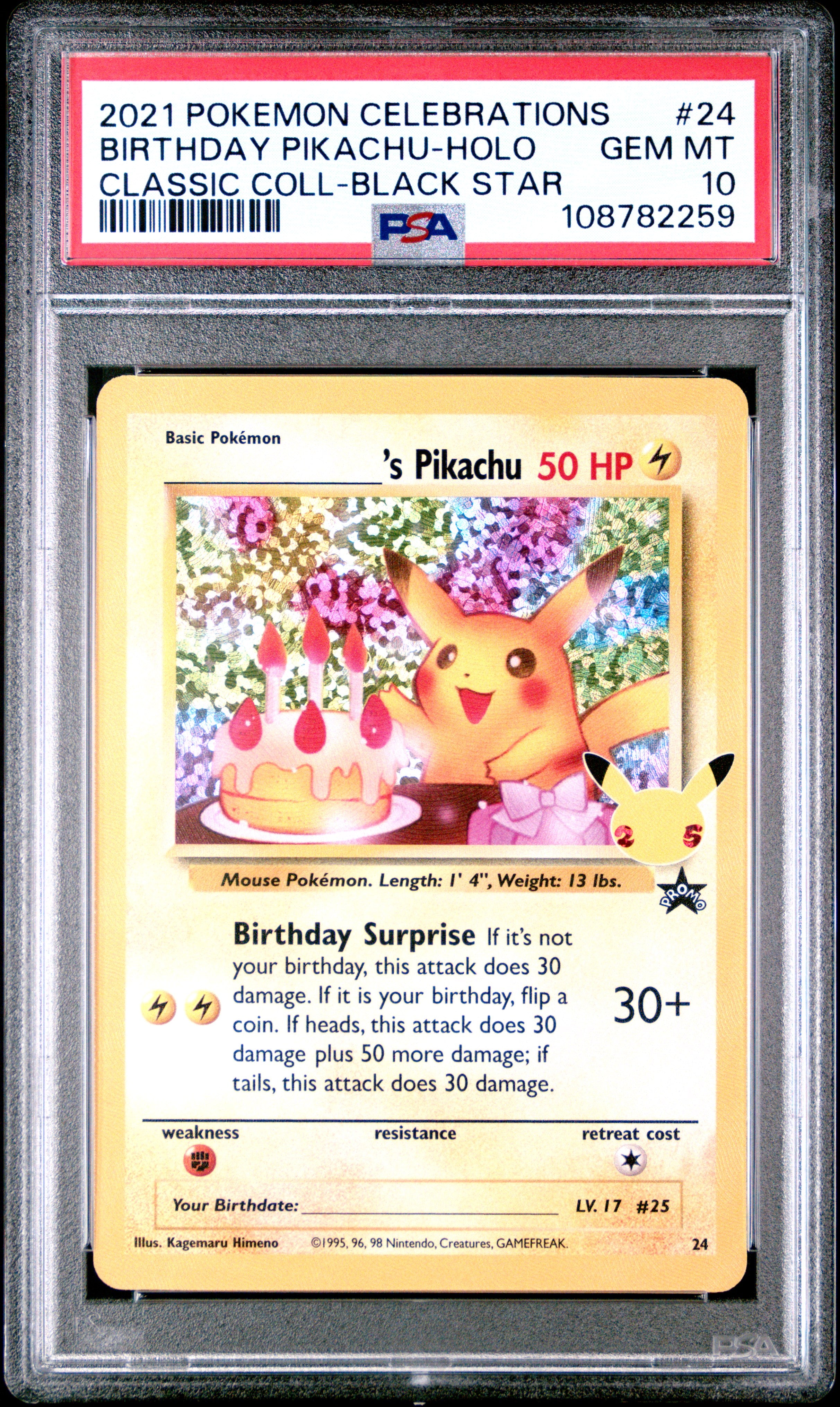 Birthday Pikachu Holo 24 Celebrations Classic Collection Pokemon PSA 10