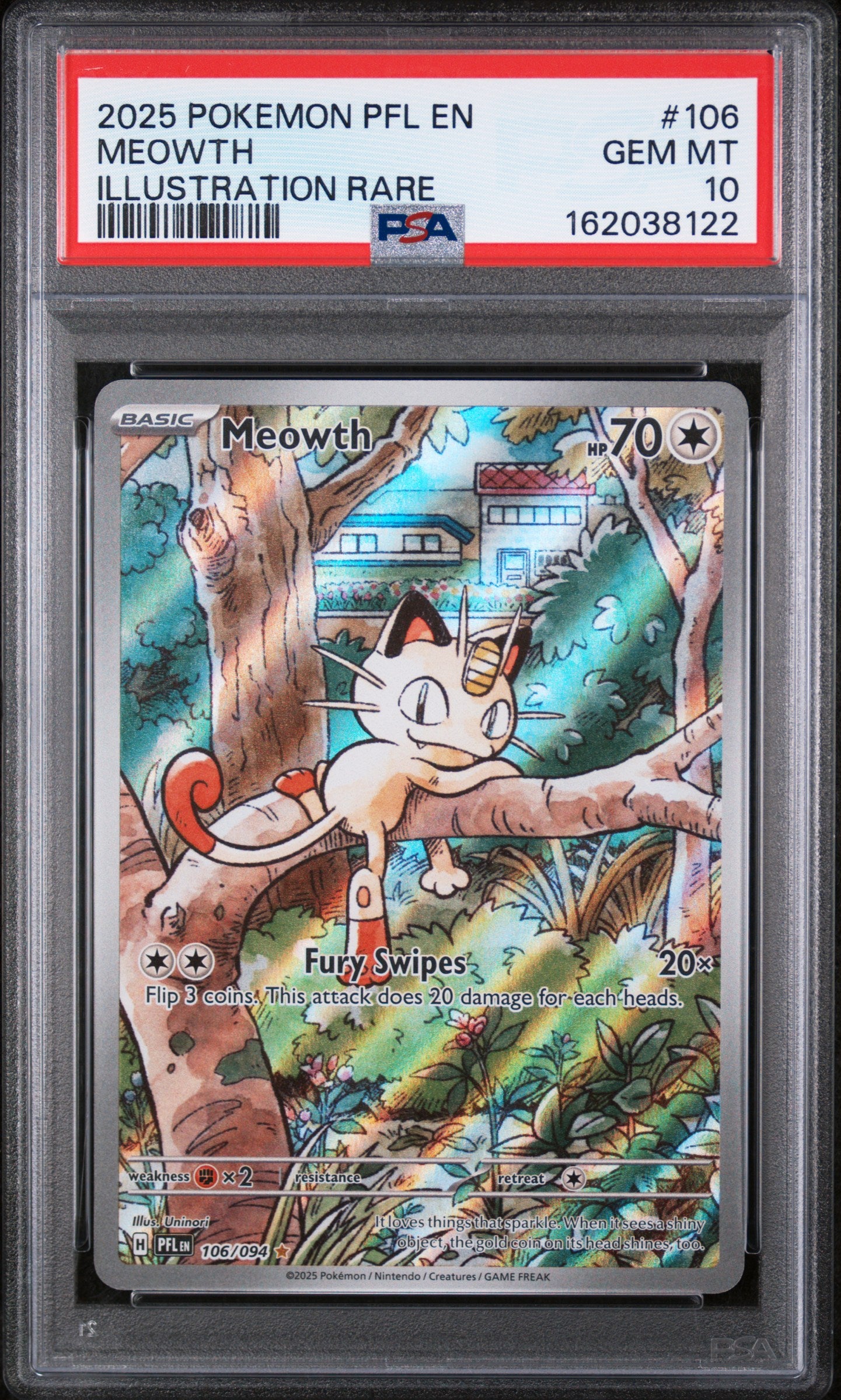 Meowth 106/094 Illustration Rare Pfl En-Phantasmal Flames Pokemon PSA 10