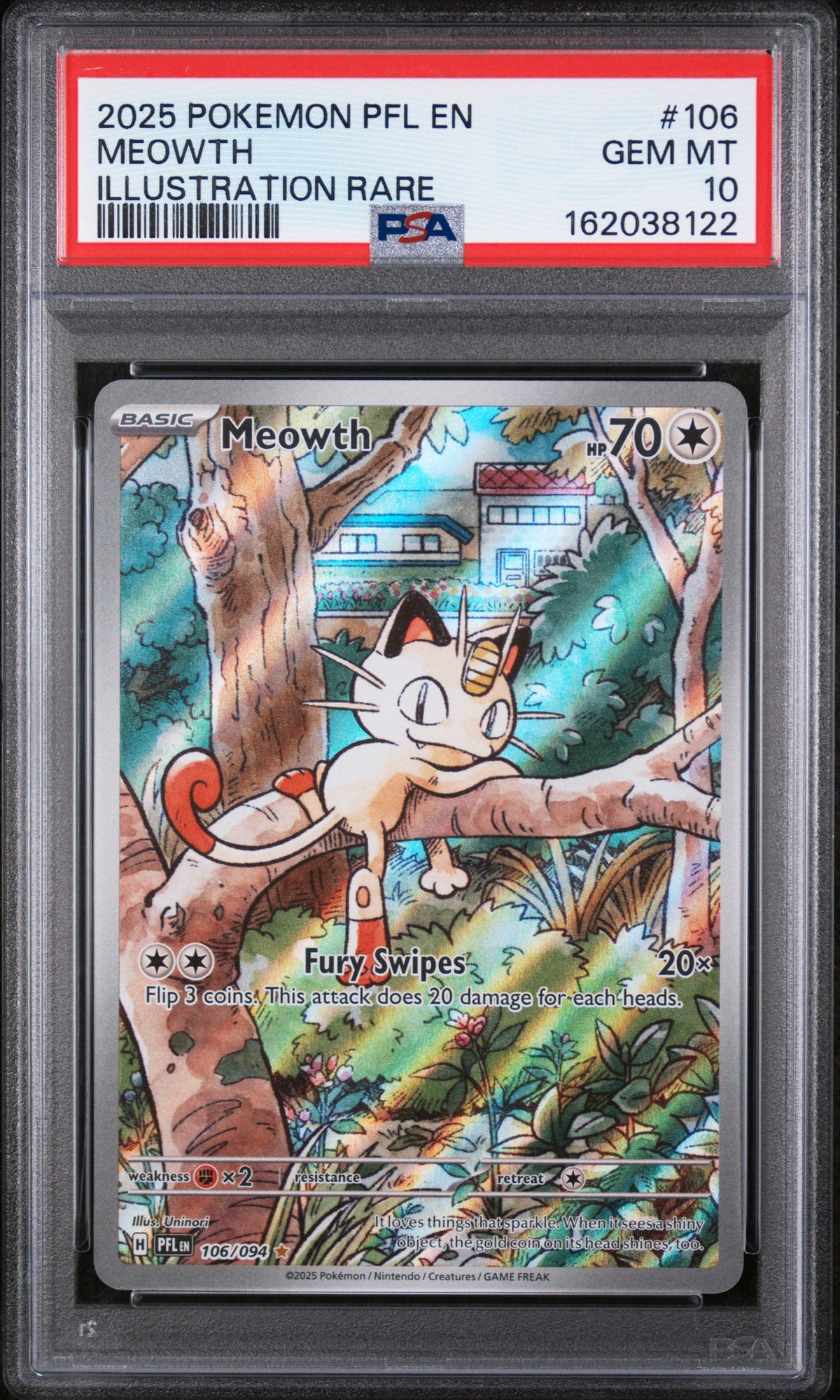 Meowth 106/094 Illustration Rare Pfl En-Phantasmal Flames Pokemon PSA 10