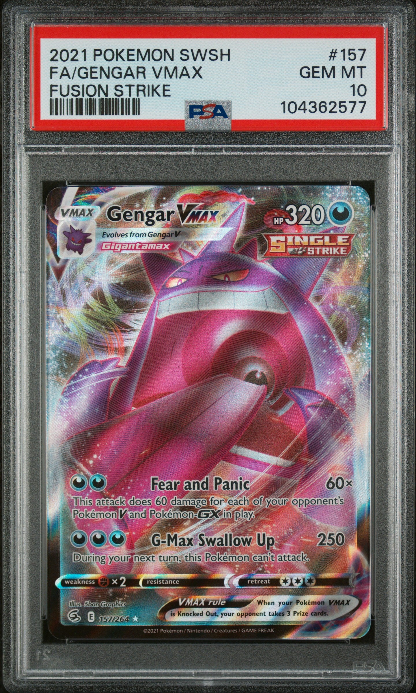 Gengar Vmax 157/264 Fusion Strike Pokemon PSA 10