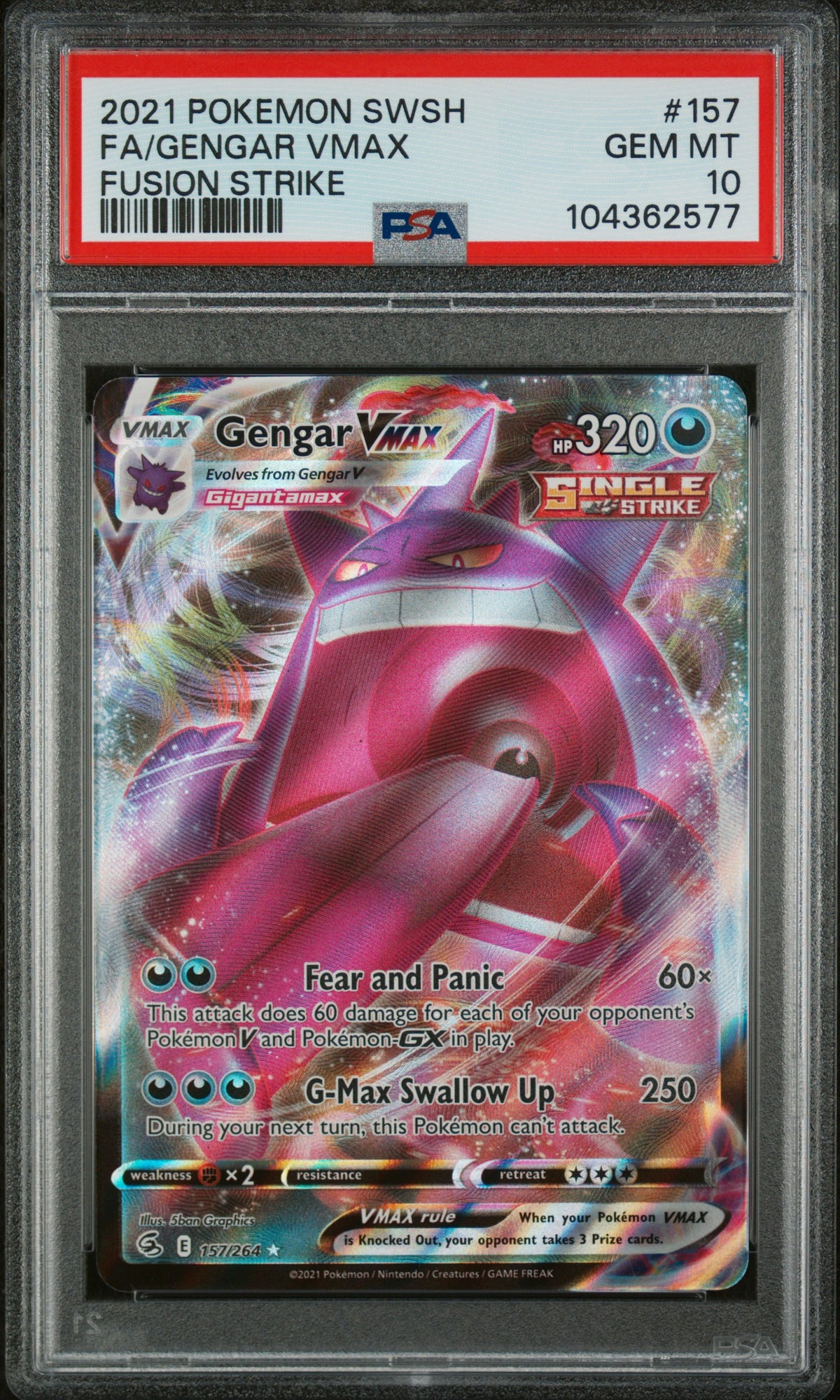 Gengar Vmax 157/264 Fusion Strike Pokemon PSA 10