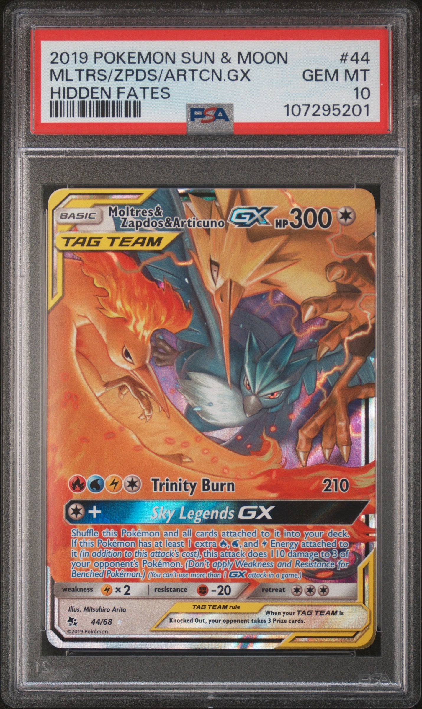 Moltres & Zapdos & Articuno Gx 44/68 Hidden Fates Pokemon PSA 10