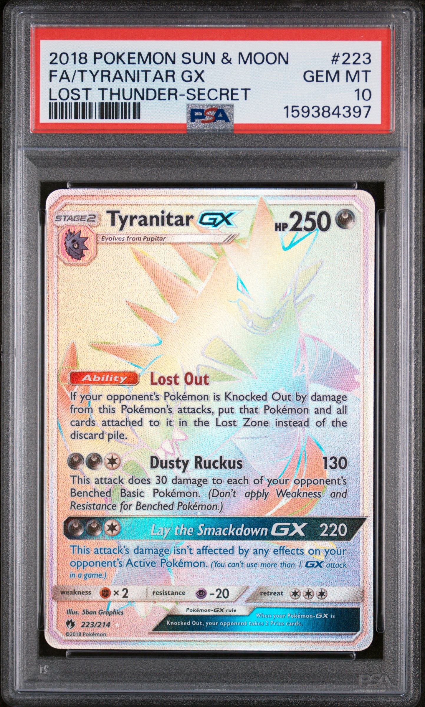Tyranitar Gx 223/214 Secret Lost Thunder Pokemon PSA 10