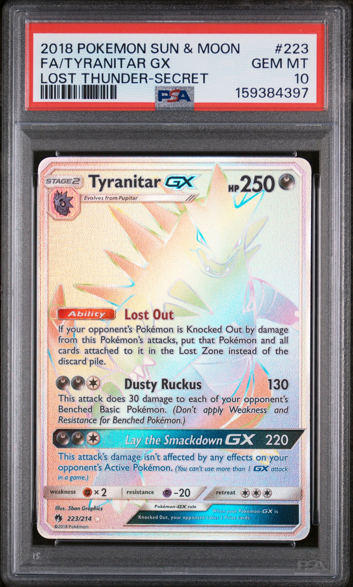 Tyranitar Gx 223/214 Secret Lost Thunder Pokemon PSA 10