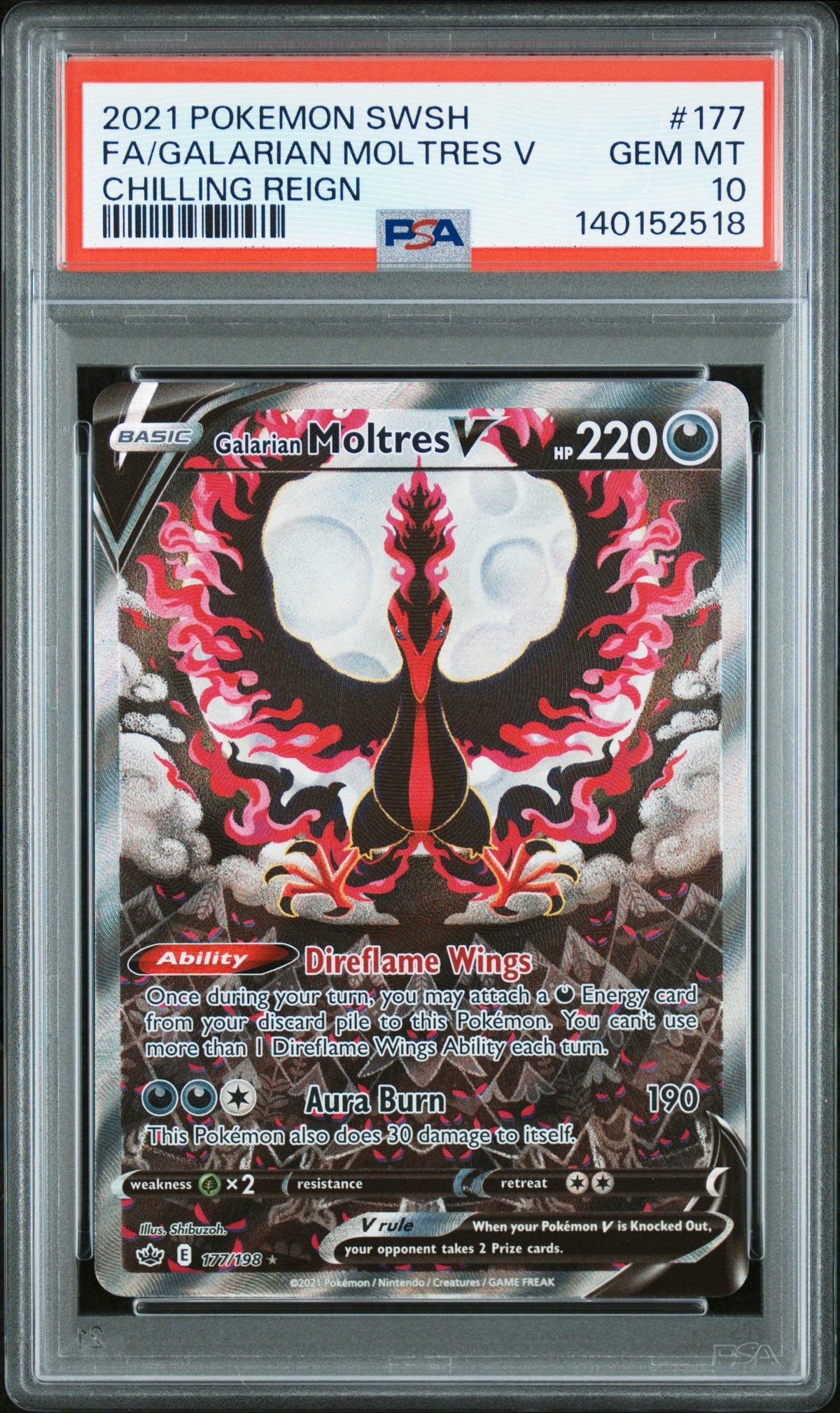 Galarian Moltres V 177/198 Chilling Reign Pokemon PSA 10